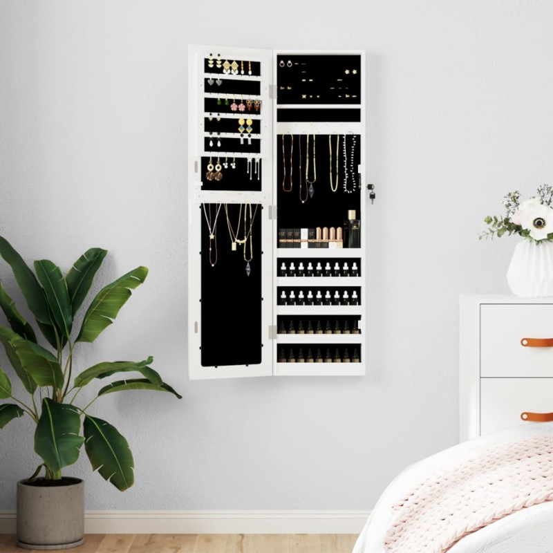 Schmuckschrank mit Spiegel Wandmontage Weiß 30x8,5x106 cm Schmuckschrank mit Spiegel Wandmontage Weiß 30x8,5x106 cm