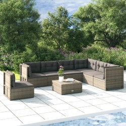vidaXL 7-tlg. Garten-Lounge-Set mit Kissen Grau Poly Rattan