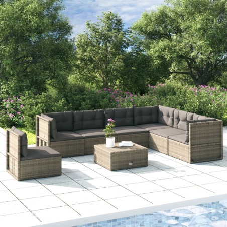 vidaXL 7-tlg. Garten-Lounge-Set mit Kissen Grau Poly Rattan
