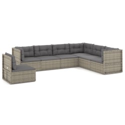 vidaXL 7-tlg. Garten-Lounge-Set mit Kissen Grau Poly Rattan