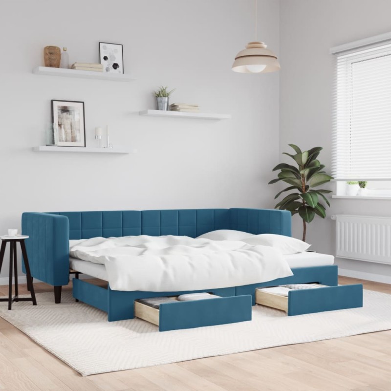 vidaXL Tagesbett Ausziehbar mit Schubladen Blau 80x200 cm Samt vidaXL Tagesbett Ausziehbar mit Schubladen Blau 80x200 cm Samt