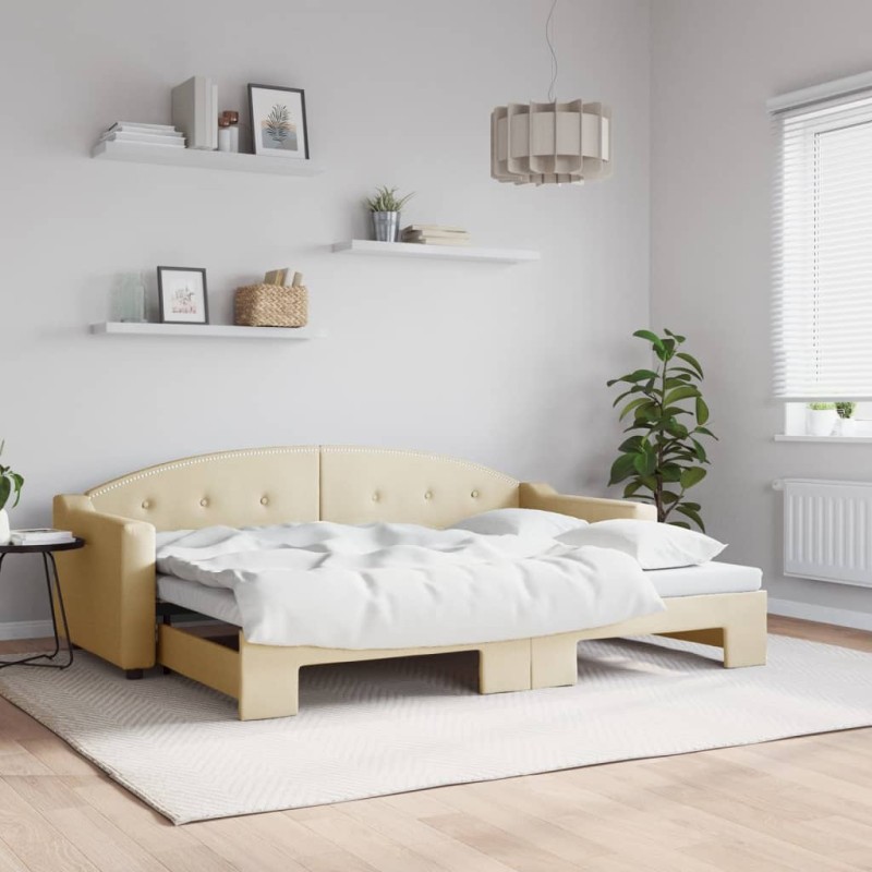 vidaXL Tagesbett Ausziehbar Creme 80x200 cm Stoff vidaXL Tagesbett Ausziehbar Creme 80x200 cm Stoff