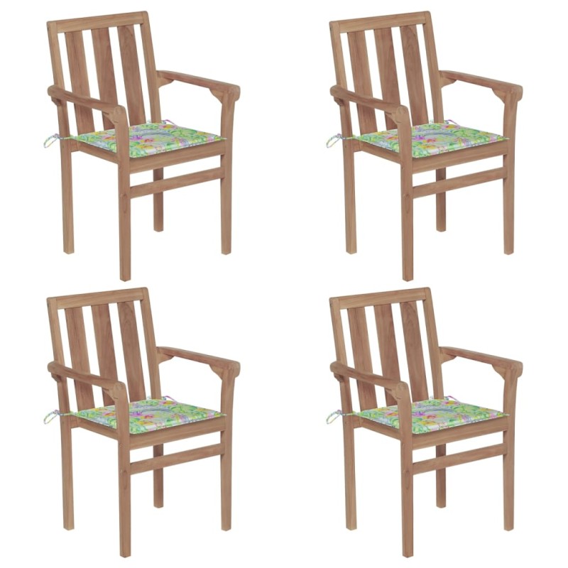vidaXL Stapelbare Gartenstühle mit Kissen 4 Stk. Massivholz Teak vidaXL Stapelbare Gartenstühle mit Kissen 4 Stk. Massivholz Teak