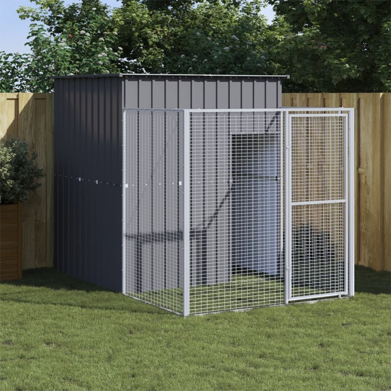 vidaXL Hundehütte mit Auslauf Anthrazit 165x251x181cm Verzinkter Stahl vidaXL Hundehütte mit Auslauf Anthrazit 165x251x181cm Verzinkter Stahl