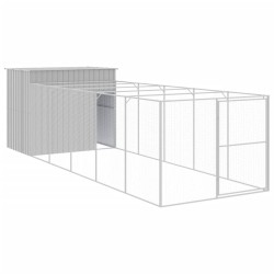 vidaXL Hundehütte mit Auslauf Hellgrau 214x661x181 cm Verzinkter Stahl