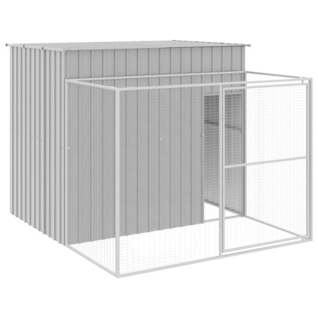 vidaXL Hundehütte mit Auslauf Hellgrau 214x253x181 cm Verzinkter Stahl