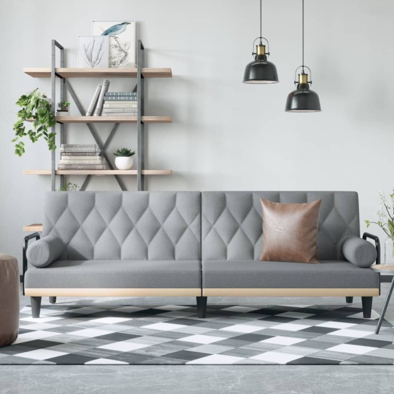 Schlafsofa mit Armlehnen Hellgrau Stoff Schlafsofa mit Armlehnen Hellgrau Stoff
