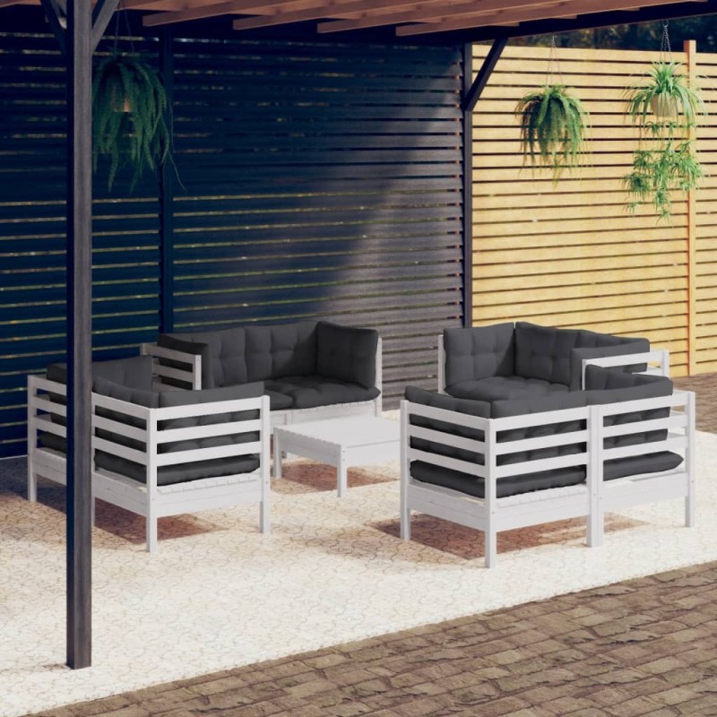 vidaXL 9-tlg. Garten-Lounge-Set mit Anthrazit Kissen Kiefernholz vidaXL 9-tlg. Garten-Lounge-Set mit Anthrazit Kissen Kiefernholz