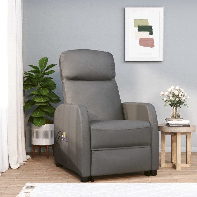 vidaXL Massagesessel mit Aufstehhilfe Grau Kunstleder vidaXL Massagesessel mit Aufstehhilfe Grau Kunstleder