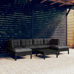 vidaXL 7-tlg. Garten-Lounge-Set mit Kissen Schwarz Kiefernholz