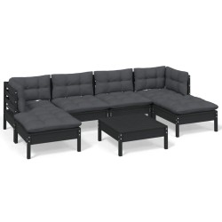 vidaXL 7-tlg. Garten-Lounge-Set mit Kissen Schwarz Kiefernholz