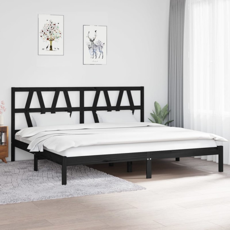 vidaXL Massivholzbett Schwarz Kiefer 200x200 cm vidaXL Massivholzbett Schwarz Kiefer 200x200 cm