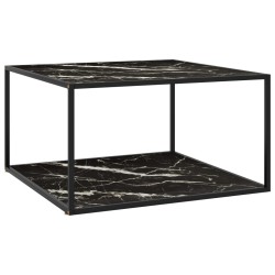 vidaXL Couchtisch Schwarz mit Schwarzem Glas Marmor-Optik 90x90x50 cm