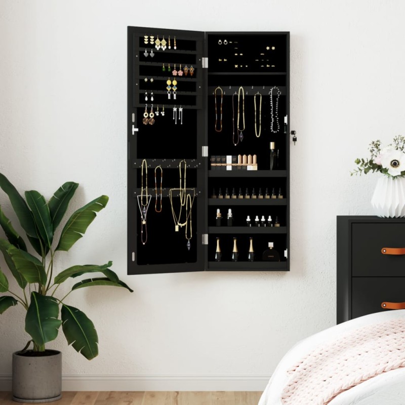 Schmuckschrank mit Spiegel Wandmontage Schwarz 37,5x10x106 cm Schmuckschrank mit Spiegel Wandmontage Schwarz 37,5x10x106 cm