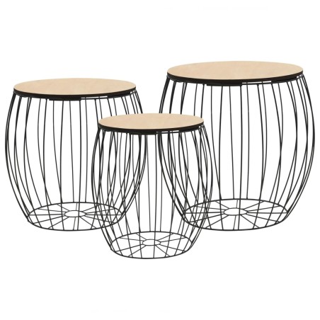 vidaXL Couchtisch-Set 3-tlg. Pappelsperrholz Eisen