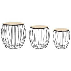vidaXL Couchtisch-Set 3-tlg. Pappelsperrholz Eisen
