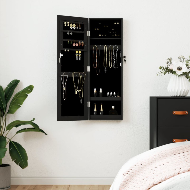vidaXL Schmuckschrank mit Spiegel Wandmontage Schwarz 30x8,5x90 cm vidaXL Schmuckschrank mit Spiegel Wandmontage Schwarz 30x8,5x90 cm