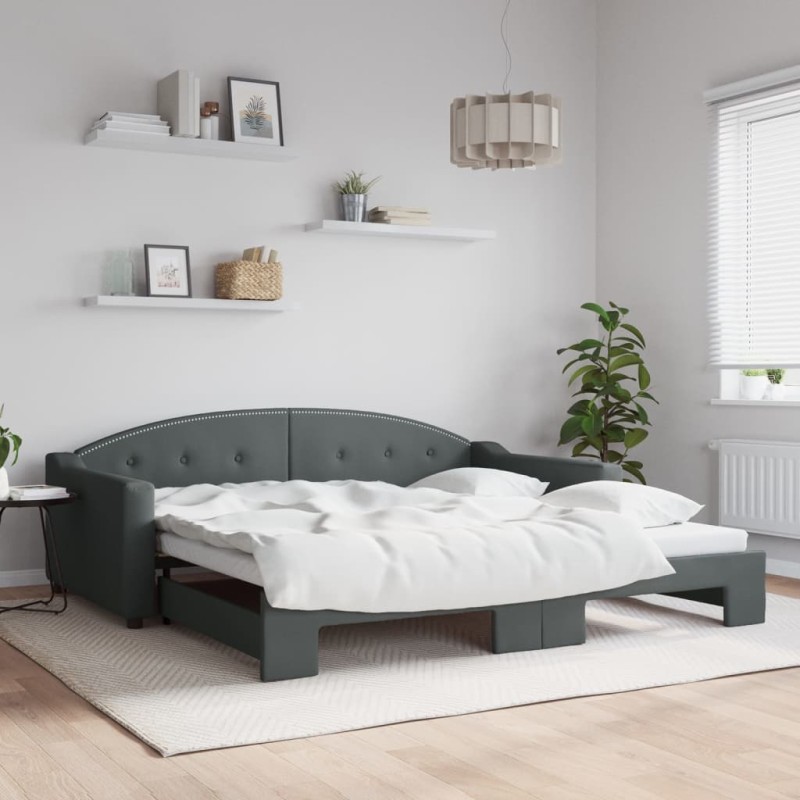 vidaXL Tagesbett Ausziehbar Dunkelgrau 100x200 cm Stoff vidaXL Tagesbett Ausziehbar Dunkelgrau 100x200 cm Stoff