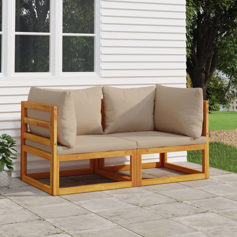 Modular-Ecksofas 2 Stk. mit Kissen Taupe Massivholz Akazie Modular-Ecksofas 2 Stk. mit Kissen Taupe Massivholz Akazie