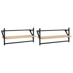 vidaXL Wandregale mit Stangen 2 Stk. Sonoma-Eiche 65x25x30 cm
