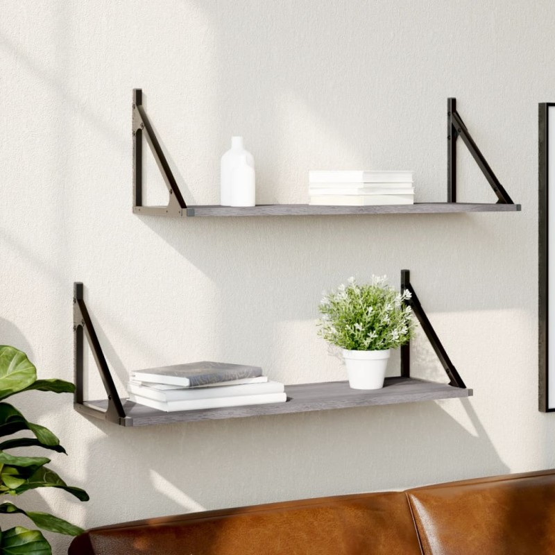 vidaXL Wandregale 2 Stk. Grau Sonoma 80x25x25,5 cm Holzwerkstoff vidaXL Wandregale 2 Stk. Grau Sonoma 80x25x25,5 cm Holzwerkstoff