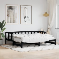 vidaXL Tagesbett Ausziehbar Schwarz 80x200 cm Massivholz Kiefer