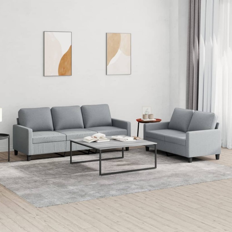 vidaXL 2-tlg. Sofagarnitur mit Kissen Hellgrau Stoff vidaXL 2-tlg. Sofagarnitur mit Kissen Hellgrau Stoff