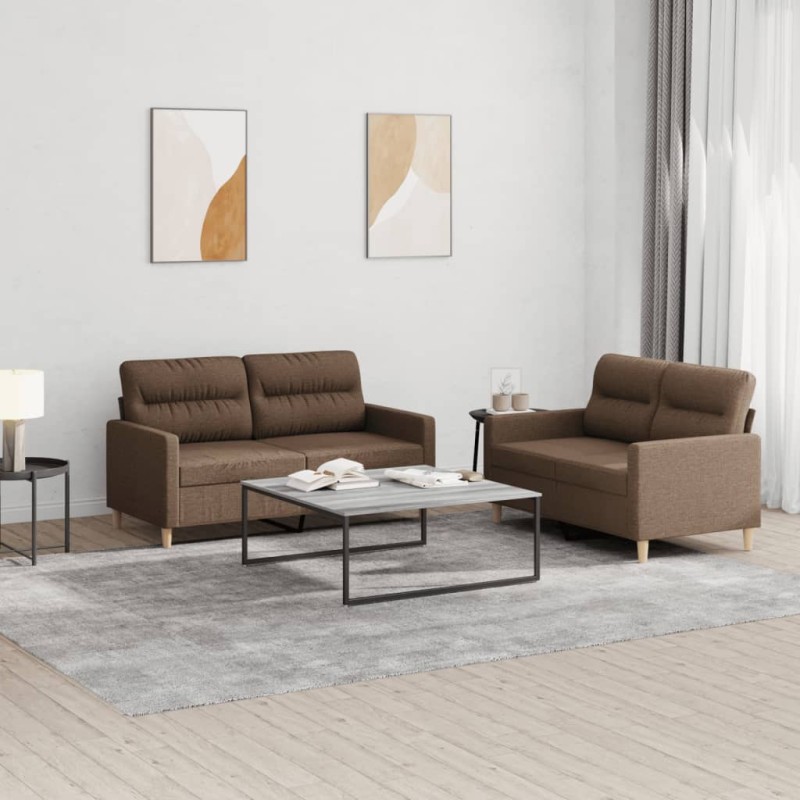 vidaXL 2-tlg. Sofagarnitur mit Kissen Braun Stoff vidaXL 2-tlg. Sofagarnitur mit Kissen Braun Stoff