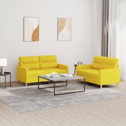 vidaXL 2-tlg. Sofagarnitur mit Kissen Hellgelb Stoff