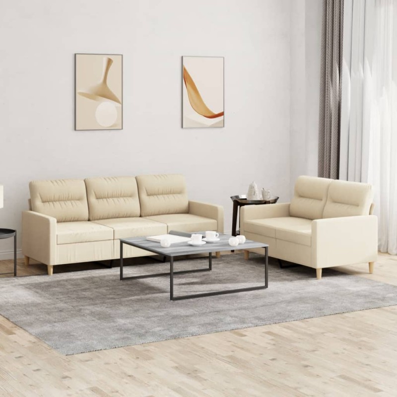 vidaXL 2-tlg. Sofagarnitur mit Kissen Creme Stoff vidaXL 2-tlg. Sofagarnitur mit Kissen Creme Stoff