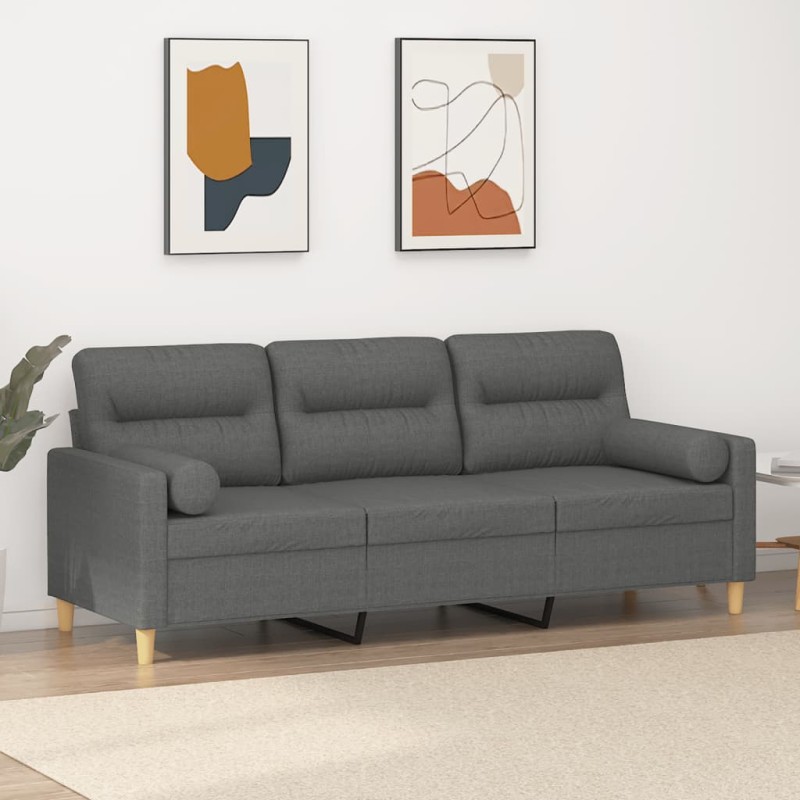 vidaXL 3-Sitzer-Sofa mit Zierkissen Dunkelgrau 180 cm Stoff vidaXL 3-Sitzer-Sofa mit Zierkissen Dunkelgrau 180 cm Stoff