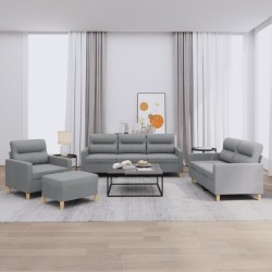 vidaXL 4-tlg. Sofagarnitur mit Kissen Hellgrau Stoff