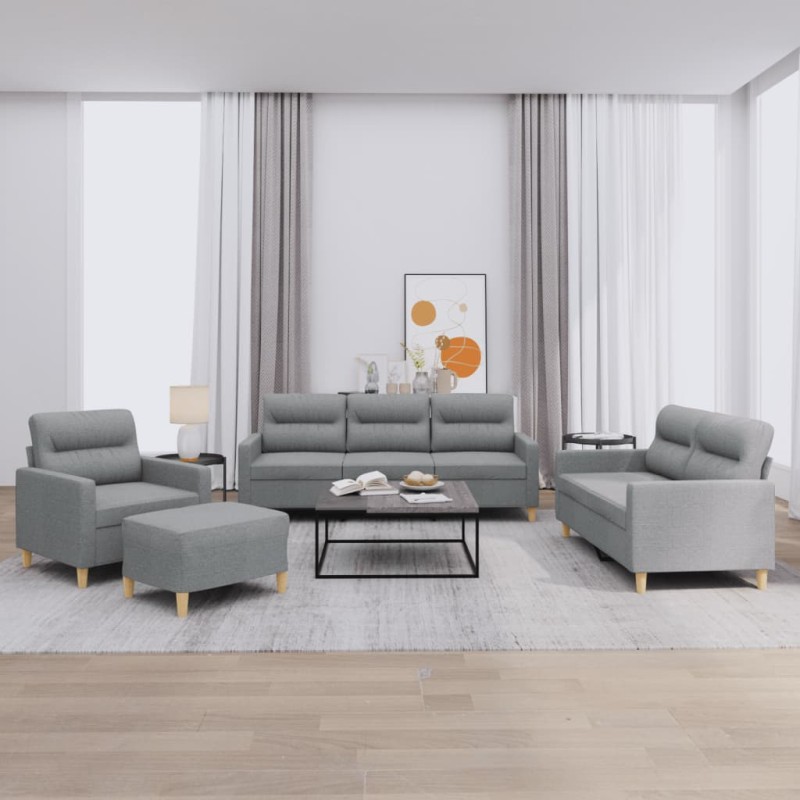vidaXL 4-tlg. Sofagarnitur mit Kissen Hellgrau Stoff vidaXL 4-tlg. Sofagarnitur mit Kissen Hellgrau Stoff