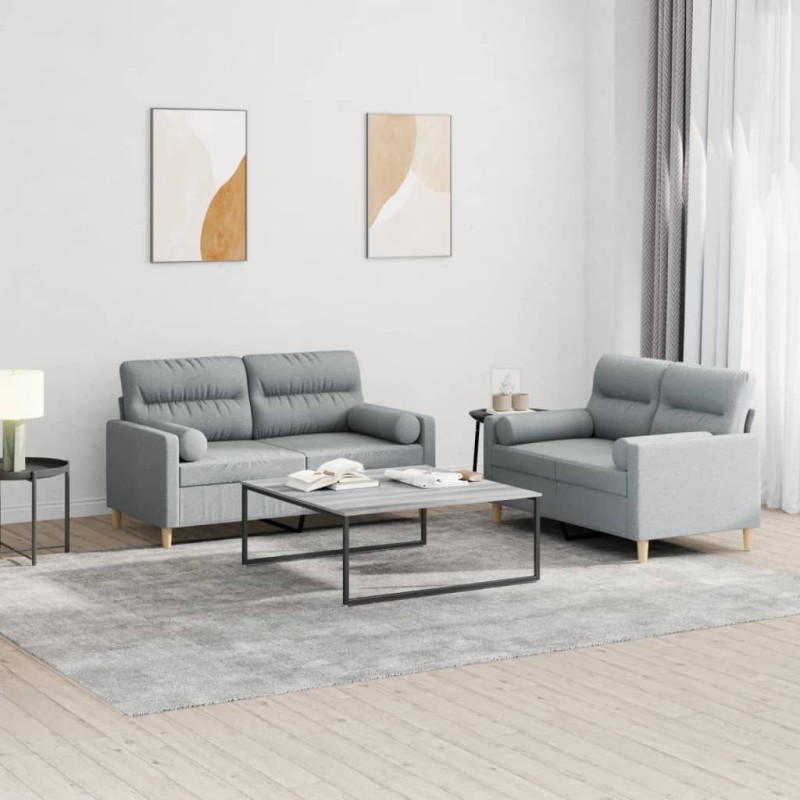 vidaXL 2-tlg. Sofagarnitur mit Kissen Hellgrau Stoff vidaXL 2-tlg. Sofagarnitur mit Kissen Hellgrau Stoff
