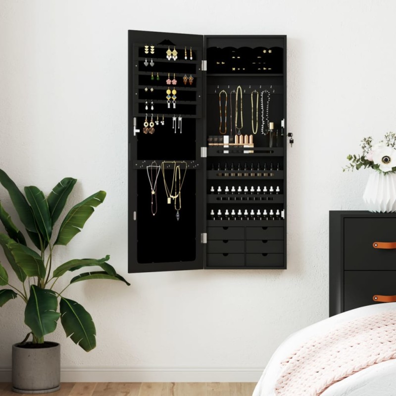 Schmuckschrank mit Spiegel Wandmontage Schwarz 37,5x10x106 cm Schmuckschrank mit Spiegel Wandmontage Schwarz 37,5x10x106 cm