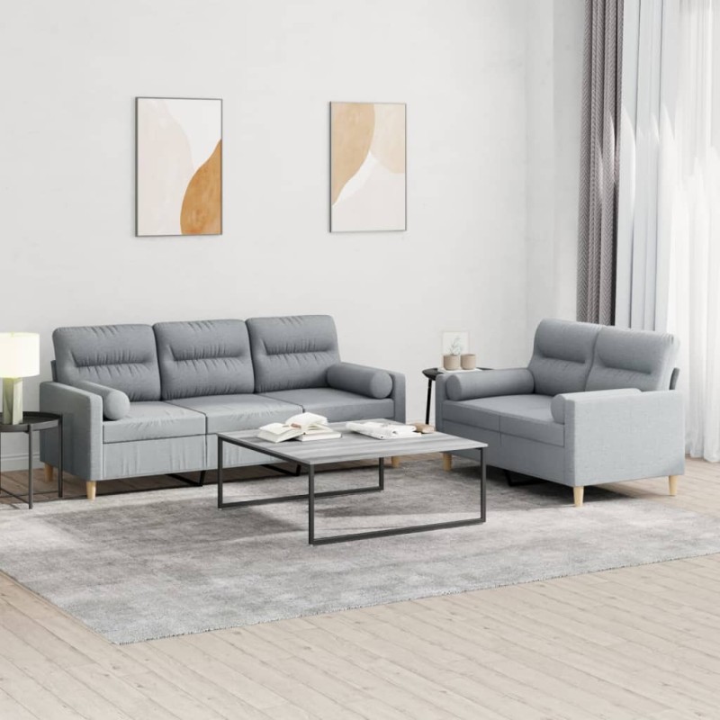 vidaXL 2-tlg. Sofagarnitur mit Kissen Hellgrau Stoff vidaXL 2-tlg. Sofagarnitur mit Kissen Hellgrau Stoff