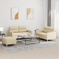 vidaXL 3-tlg. Sofagarnitur mit Kissen Creme Stoff