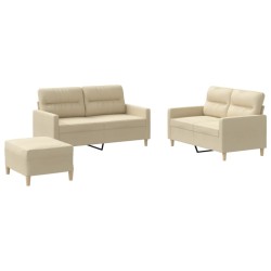vidaXL 3-tlg. Sofagarnitur mit Kissen Creme Stoff