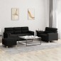 vidaXL 3-tlg. Sofagarnitur mit Kissen Schwarz Stoff vidaXL 3-tlg. Sofagarnitur mit Kissen Schwarz Stoff