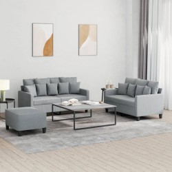vidaXL 3-tlg. Sofagarnitur mit Kissen Hellgrau Stoff