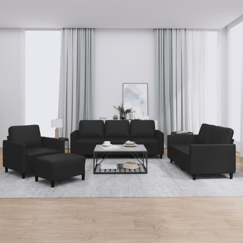vidaXL 4-tlg. Sofagarnitur mit Kissen Schwarz Kunstleder vidaXL 4-tlg. Sofagarnitur mit Kissen Schwarz Kunstleder