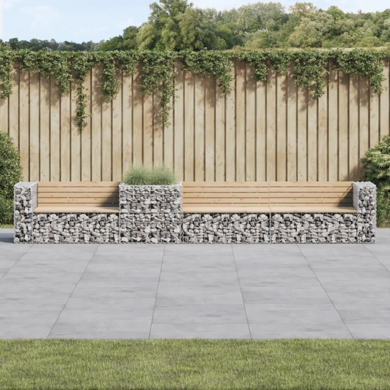 vidaXL Gartenbank mit Gabione Massivholz Kiefer vidaXL Gartenbank mit Gabione Massivholz Kiefer