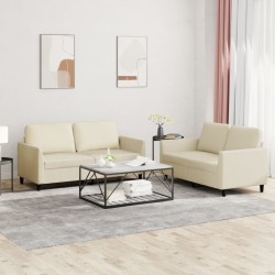 vidaXL 2-tlg. Sofagarnitur mit Kissen Creme Kunstleder