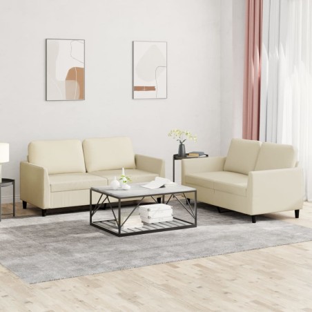 vidaXL 2-tlg. Sofagarnitur mit Kissen Creme Kunstleder