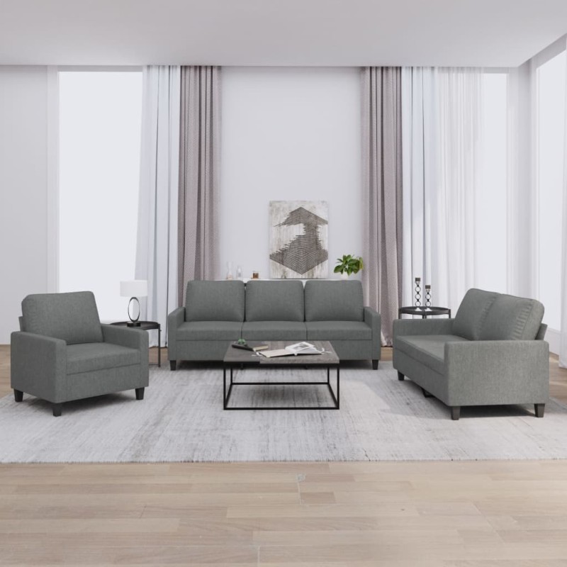 vidaXL 3-tlg. Sofagarnitur mit Kissen Dunkelgrau Stoff vidaXL 3-tlg. Sofagarnitur mit Kissen Dunkelgrau Stoff