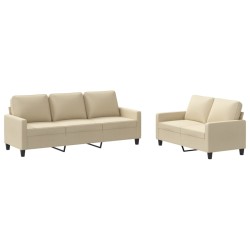 vidaXL 2-tlg. Sofagarnitur mit Kissen Creme Stoff