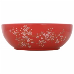 vidaXL Aufsatzwaschbecken Weiß und Rot Rund Ø41x14 cm Keramik