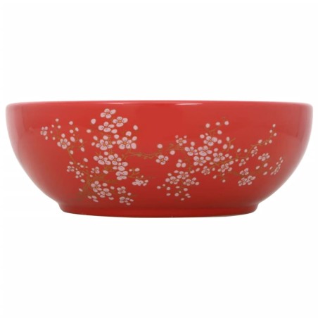 vidaXL Aufsatzwaschbecken Weiß und Rot Rund Ø41x14 cm Keramik