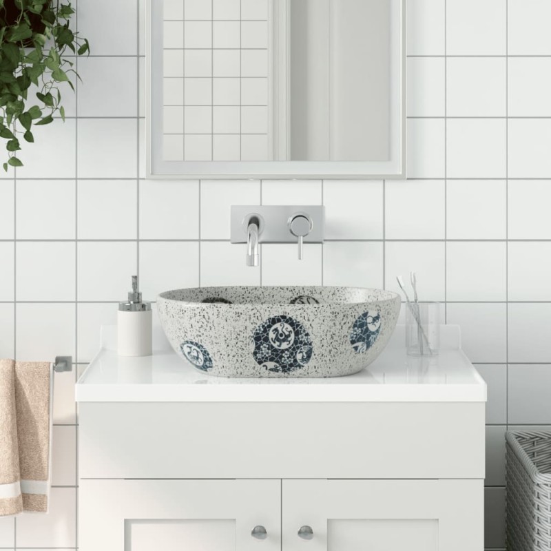 vidaXL Aufsatzwaschbecken Grau und Blau Oval 47x33x13 cm Keramik vidaXL Aufsatzwaschbecken Grau und Blau Oval 47x33x13 cm Keramik