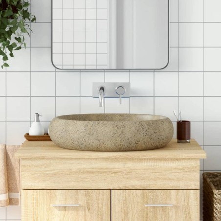 vidaXL Aufsatzwaschbecken Sandfarben Oval 59x40x15 cm Keramik